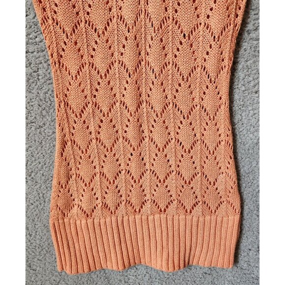 Vtg Y2K Cache Short Sleeve V Neck Open Knit Long Sweater Top Orange Metallic XS - Picture 4 of 12